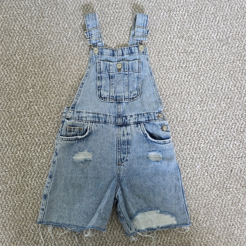 Zara Distressed Dungaree Denim Shorts